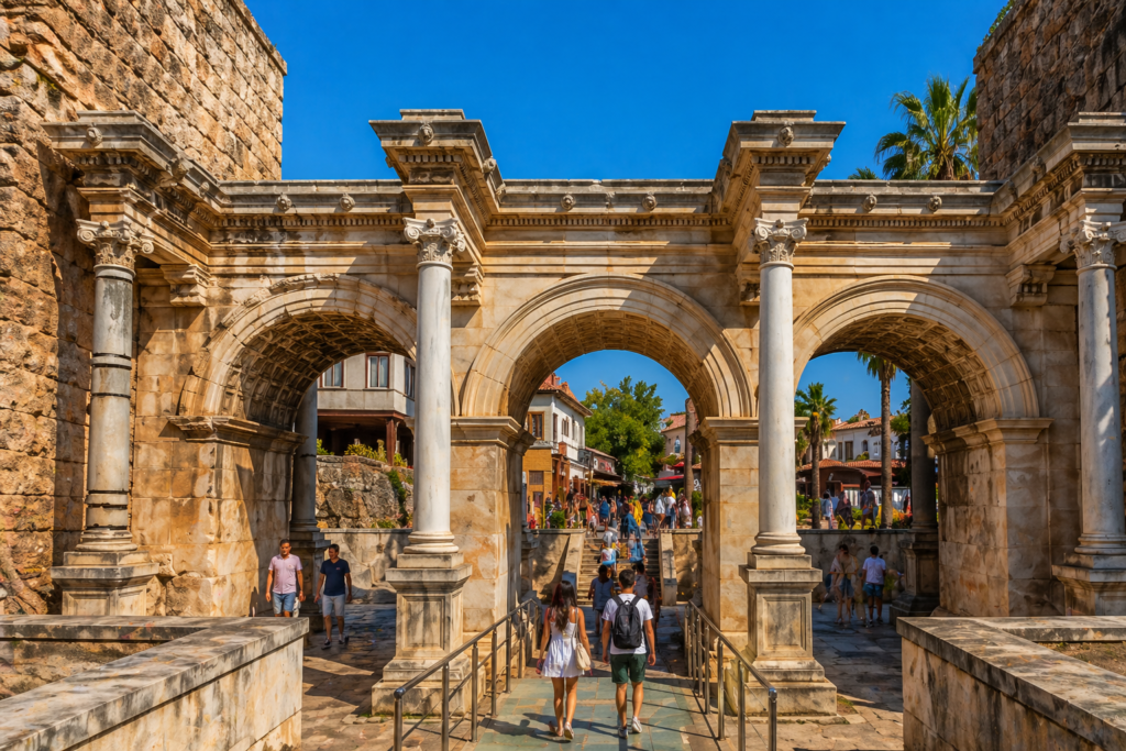 Hadrian's Gate Antalya – free Roman triumphal arch in Kaleiçi Old Town