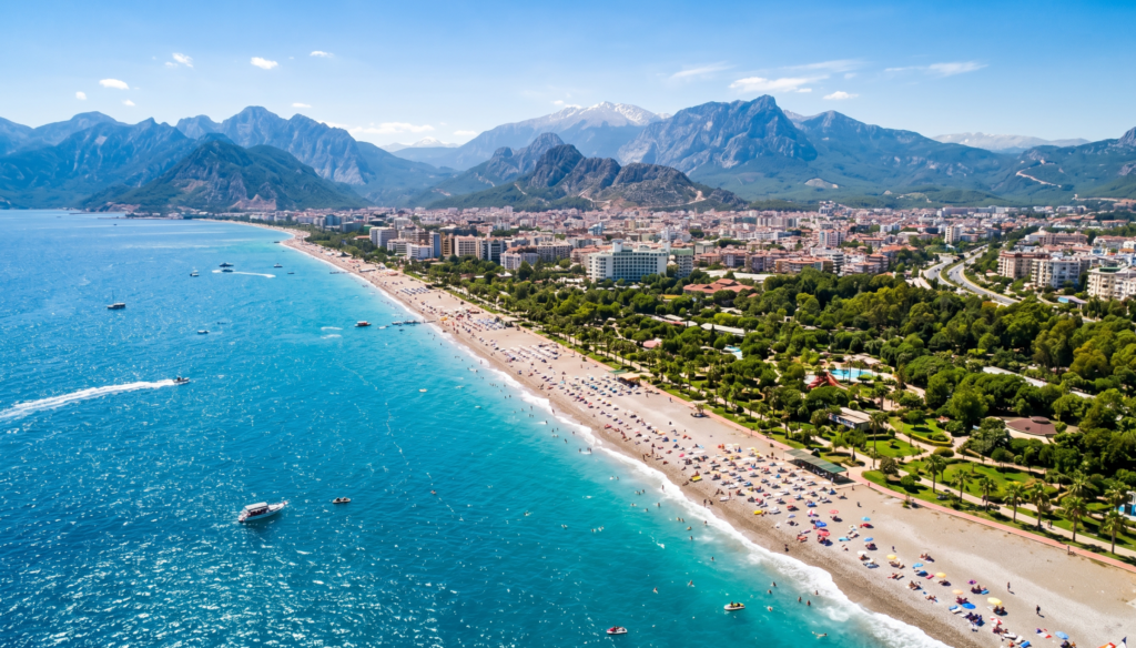 Konyaaltı Beach Antalya – pebble shoreline with Taurus Mountains backdrop