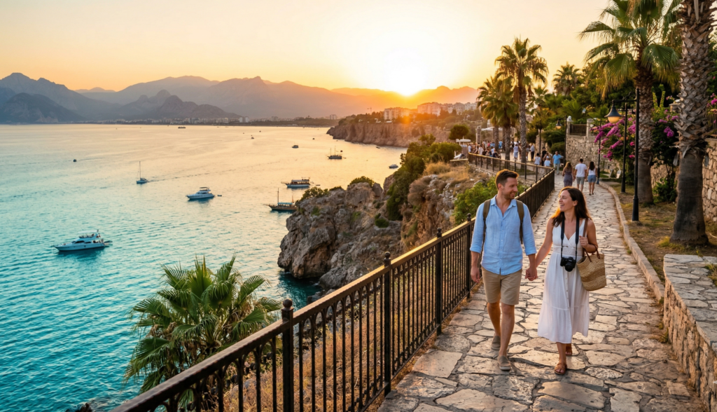 Antalya's clifftop promenade between Kaleiçi and Konyaaltı is one of the finest sunset walks on the Turkish Mediterranean coast.