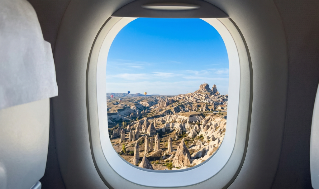 Flight view of Cappadocia from airplane