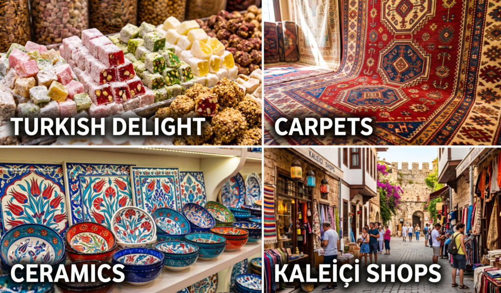 Shopping in Antalya Old Town Kaleiçi – Turkish delight, carpets, ceramics and souvenir streets collage