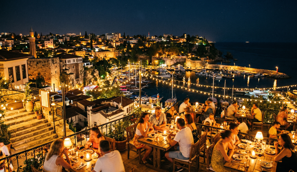 Kaleiçi Old Town transforms after dark — glowing harbour views, rooftop bars, and cobblestone streets make it Antalya's finest evening destination.