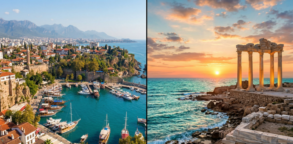 Antalya offers big city energy and world-class resorts — Side delivers intimate charm with ancient ruins right on the sea.