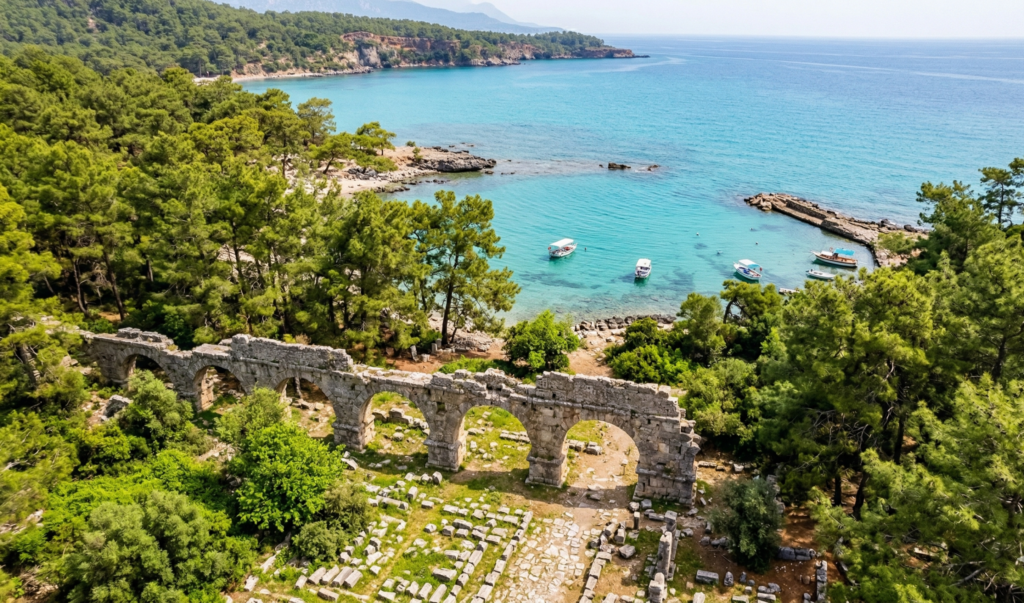 Phaselis ancient city ruins in April Antalya Turkey