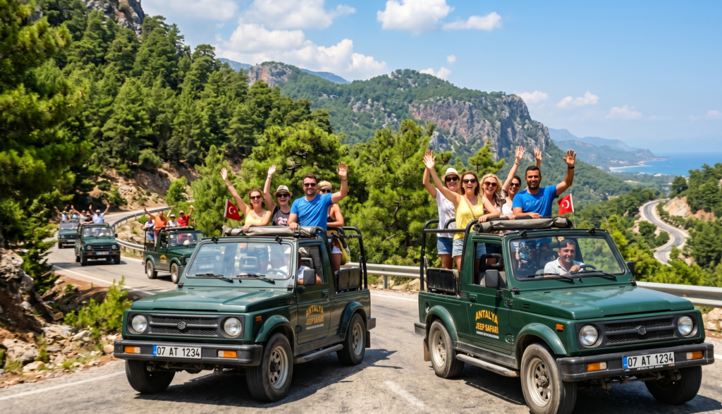 Jeep safari convoy through Taurus Mountains near Antalya Turkey