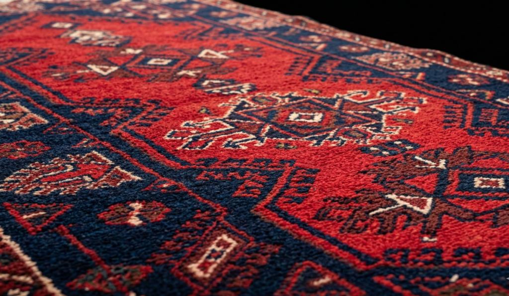 Traditional Döşemealtı carpet close-up – hand-woven Turkish rug with geometric patterns from Antalya