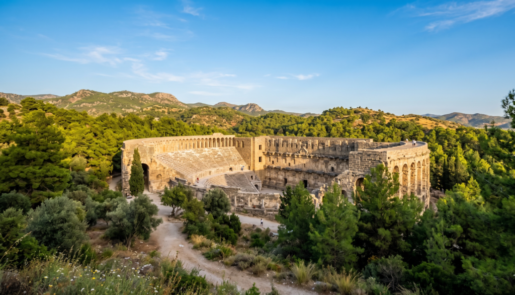 Aspendos Theatre ancient Roman ruins near Antalya Turkey in September