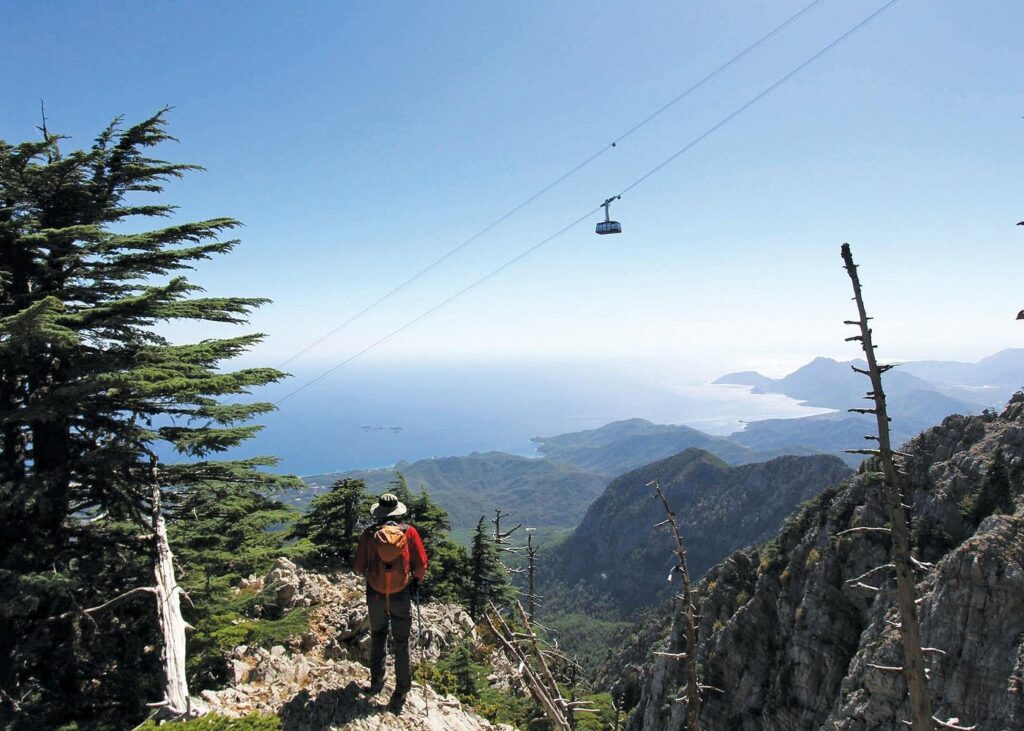 Olympos Cable Car rising above the Taurus Mountains near Antalya, Turkey