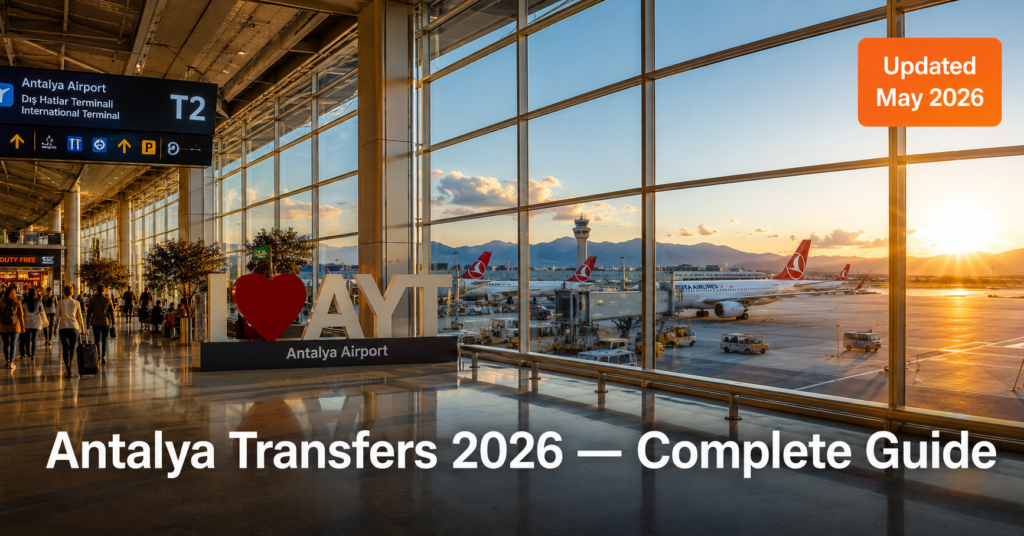 Antalya Airport transfer guide 2026 — private transfers, taxis and buses from AYT airport
