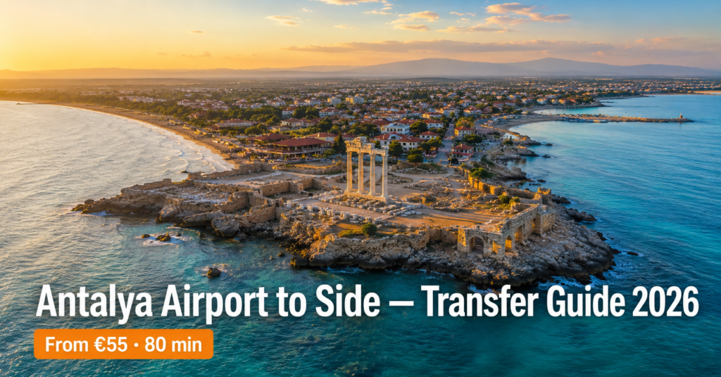 Antalya Airport to Side transfer guide 2026 — private transfer from €55