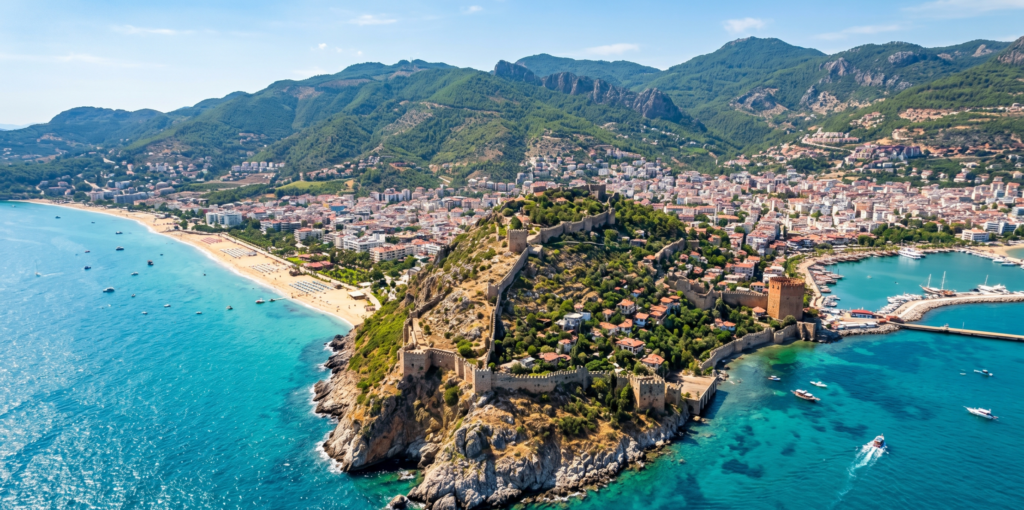 Alanya castle peninsula and Cleopatra Beach from above - things to do in Alanya