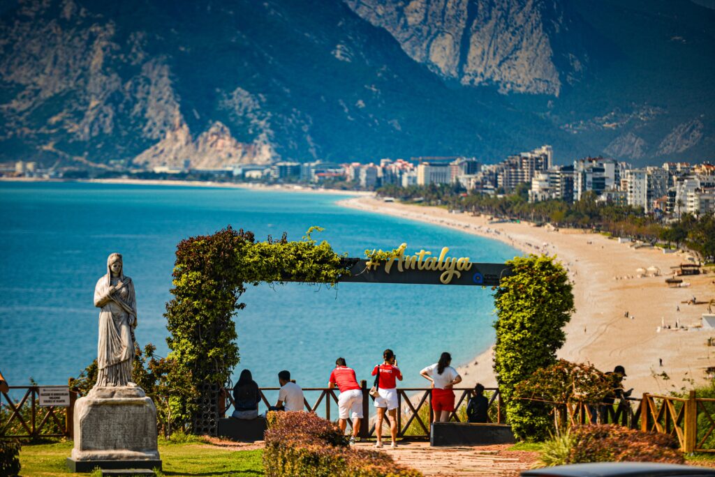 Scenic overlook of Antalya beach with visitors