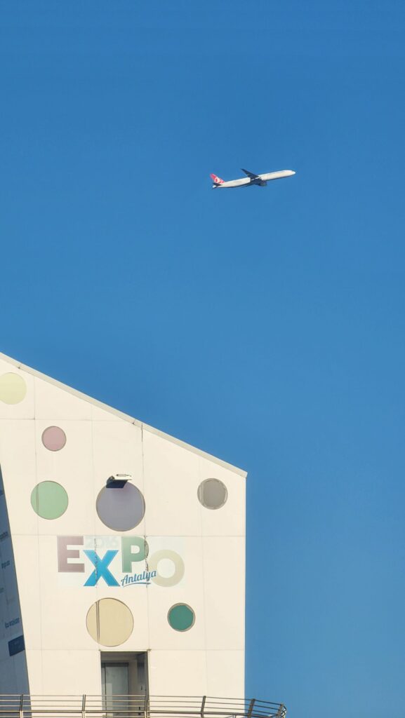 Modern airplane soaring above Antalya