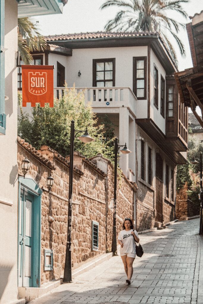 Quaint streets of Antalya's old town with Ottoman architecture