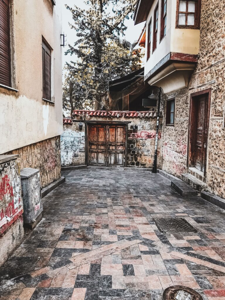 Historic alley in Antalya's Old Town showcasing traditional architecture