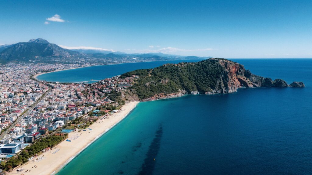Aerial view of Alanya's coastline and Kizilkule