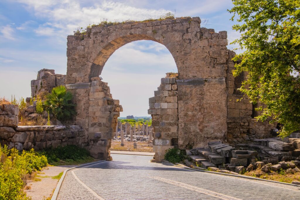 Ancient Roman arch ruins in Side, Turkey