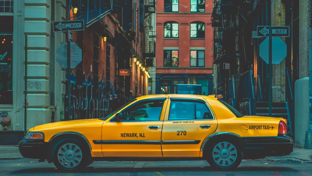 Taxi on a city street
