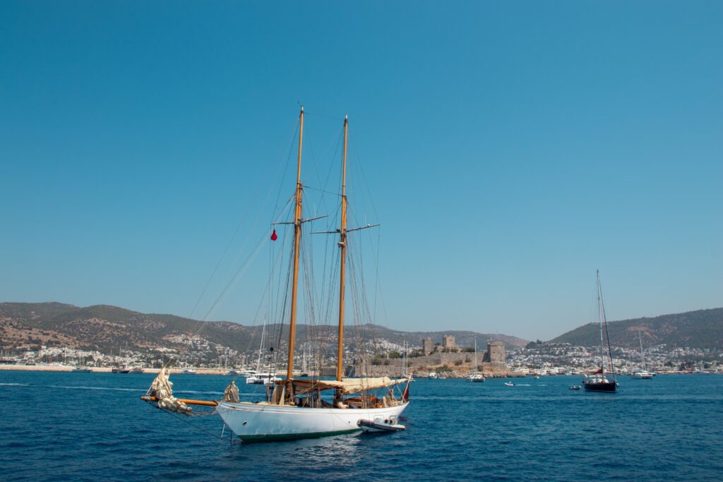 Scenic view of Bodrum Castle with sailboats