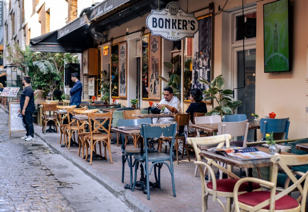 Charming outdoor cafe street scene in Turkey