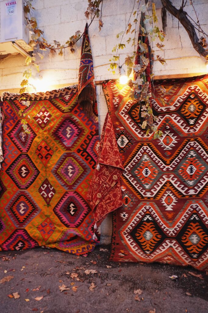 Colorful traditional Turkish kilim rugs
