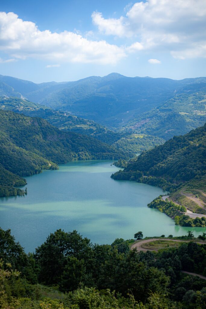 Lake among green mountains in Turkey