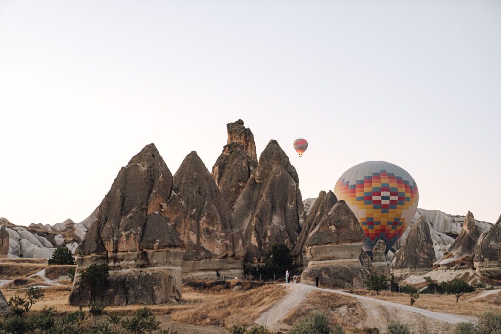View of hot air balloons in Cappadocia, Turkey