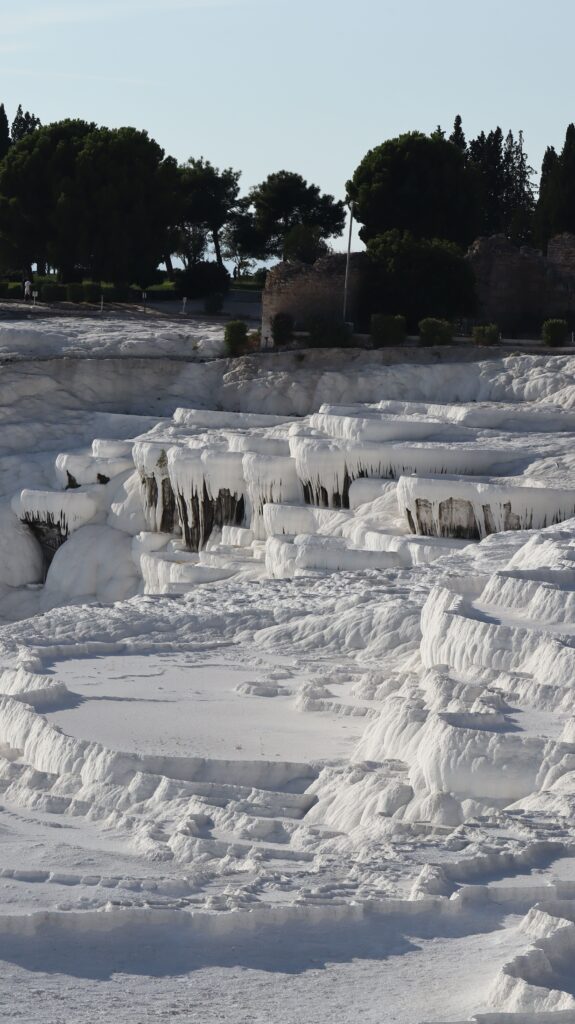 Stunning white travertine terraces of Pamukkale, Turkey