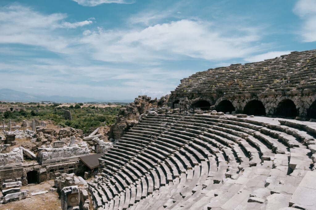 Ancient Roman amphitheater ruins in Side, Turkiye