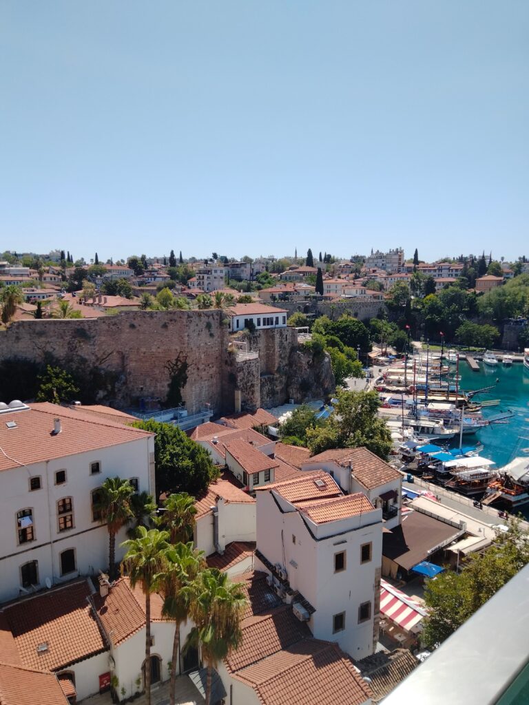 Aerial view of Kaleici old town and the historic harbour in Antalya, a popular sightseeing stop