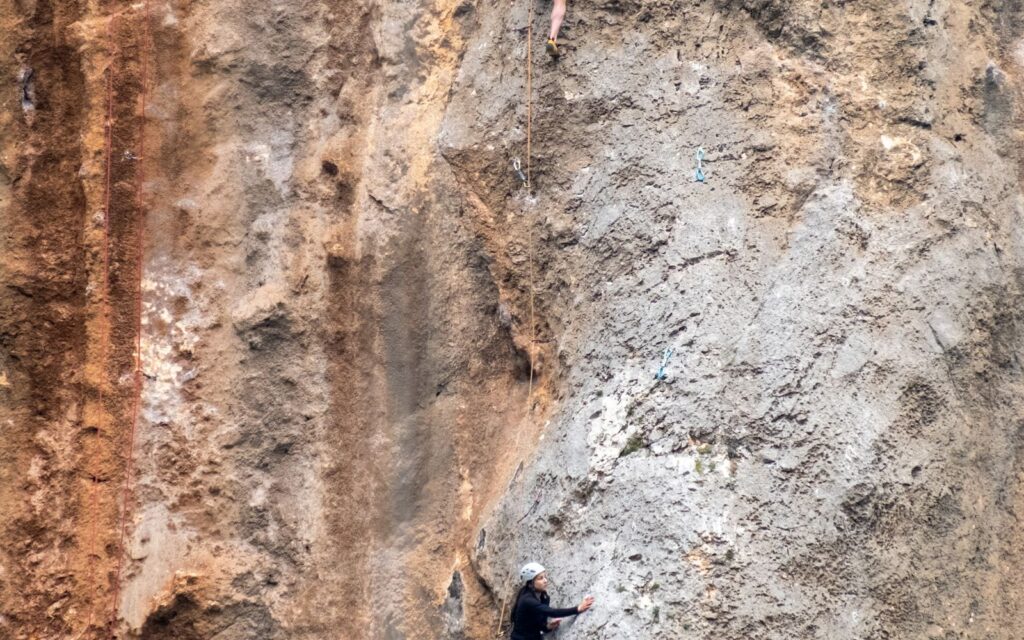 Two climbers on a steep limestone wall at Geyikbayırı near Antalya