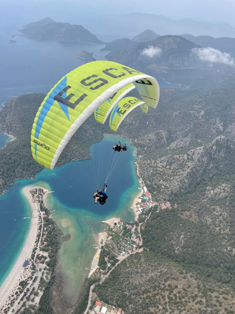 Paraglider flying over the Blue Lagoon in Oludeniz, Turkey