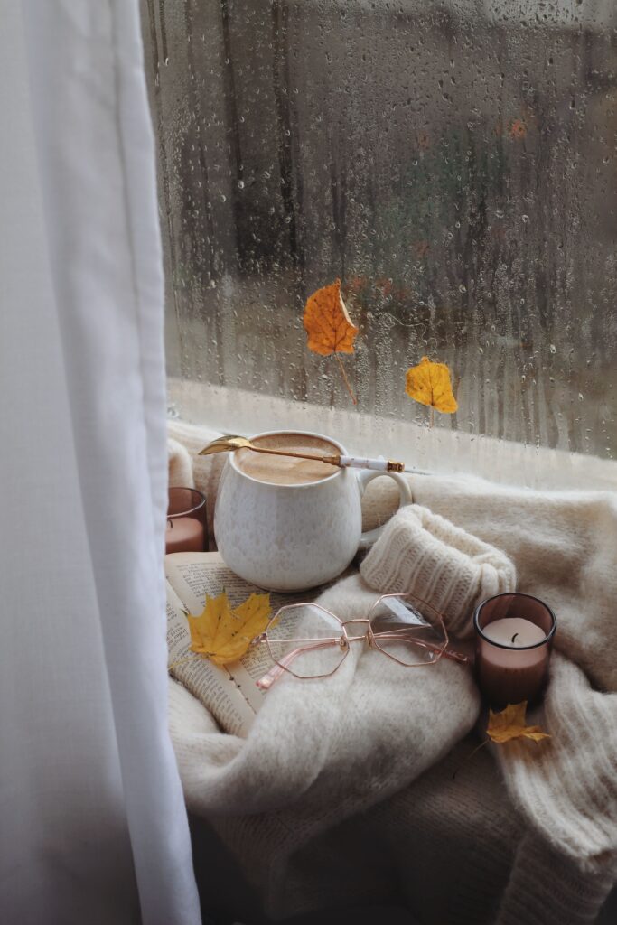 Coffee cup by a rainy window, a cozy indoor scene for a rainy day in Antalya