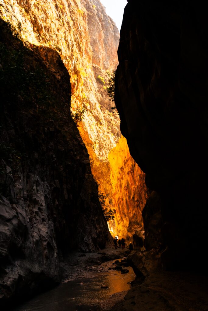 Light and shadow inside the narrow walls of Saklıkent Gorge canyon