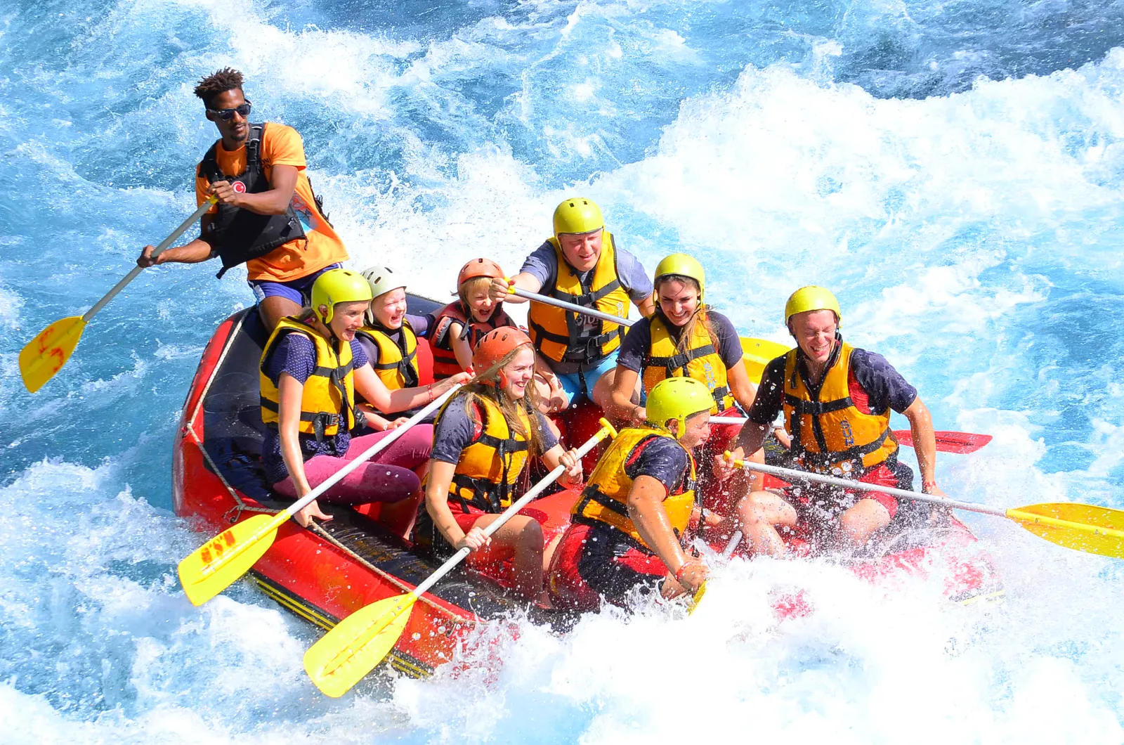 Rafting through white water on the Köprüçay river during the Tazı Canyon and rafting tour