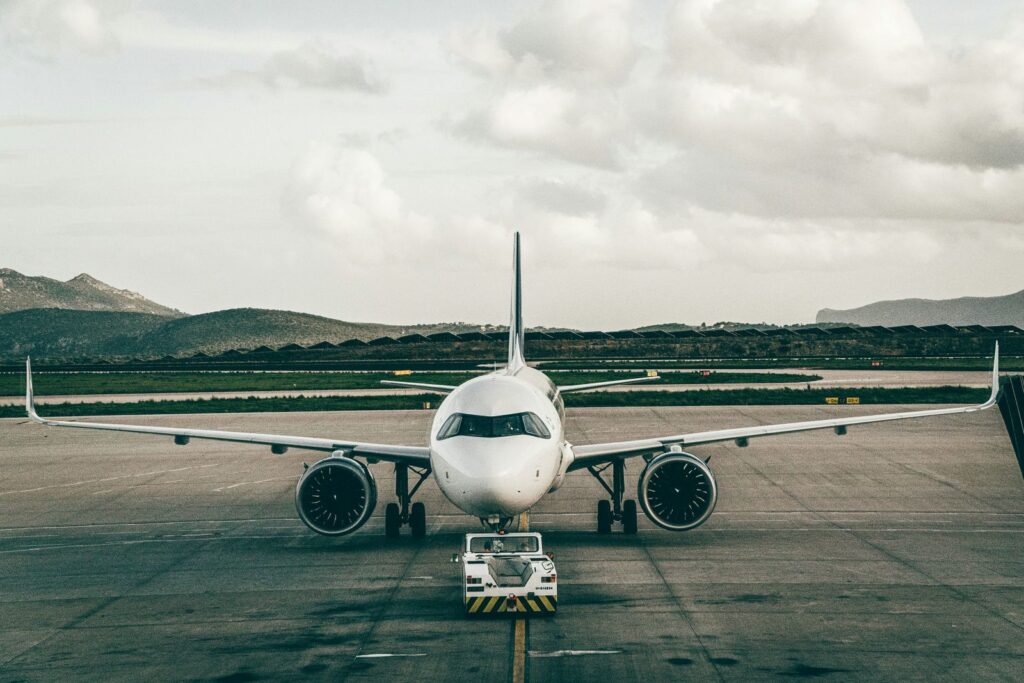 Commercial airliner on an airport runway